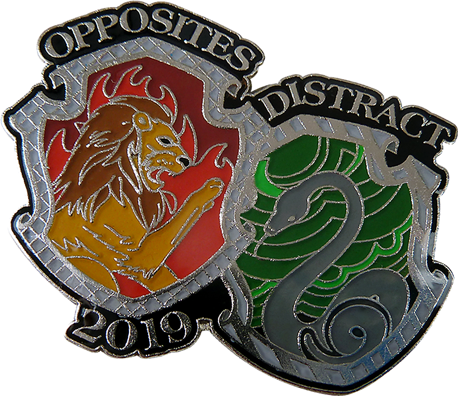 Custom Odyssey of the Mind Trading Pins with Glitter Design Themed off of Hogwarts Houses