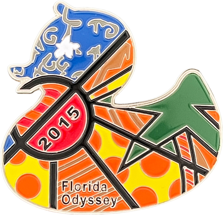 creative Odyssey of the Mind pin designs of Duck Pizza Time